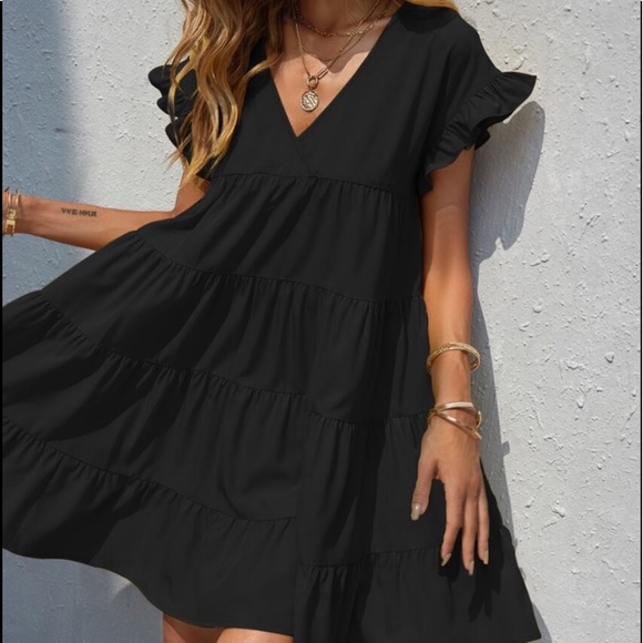 Boho v neck ruffle sleeve smock mini dress - Picture 10 of 16
